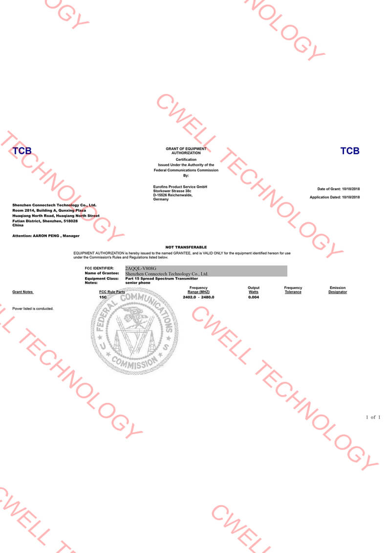 V808G FCC Certificate